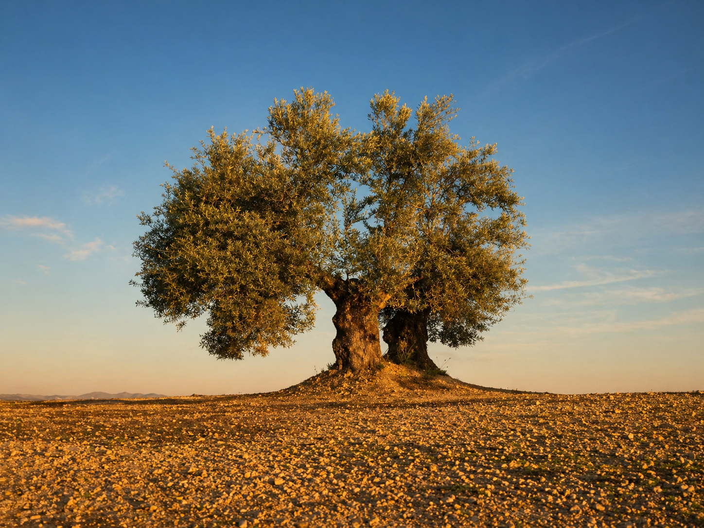 Olivo solitario al atardecer en la tierra de Jaén